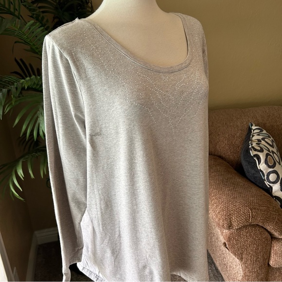 Avenue YourTee plus size cotton stretch gray long sleeve top - Picture 6 of 8